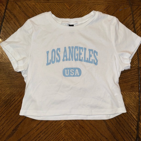SHEIN Tops - SHEIN White Tee with Blue Los Angeles Print
